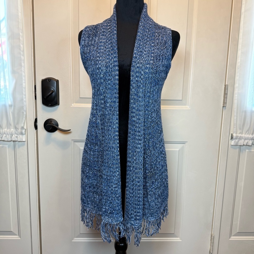 Cloud Chaser Blue Sleeveless Knit Cardigan Vest with Fringe Sz L 12-14 yrs.